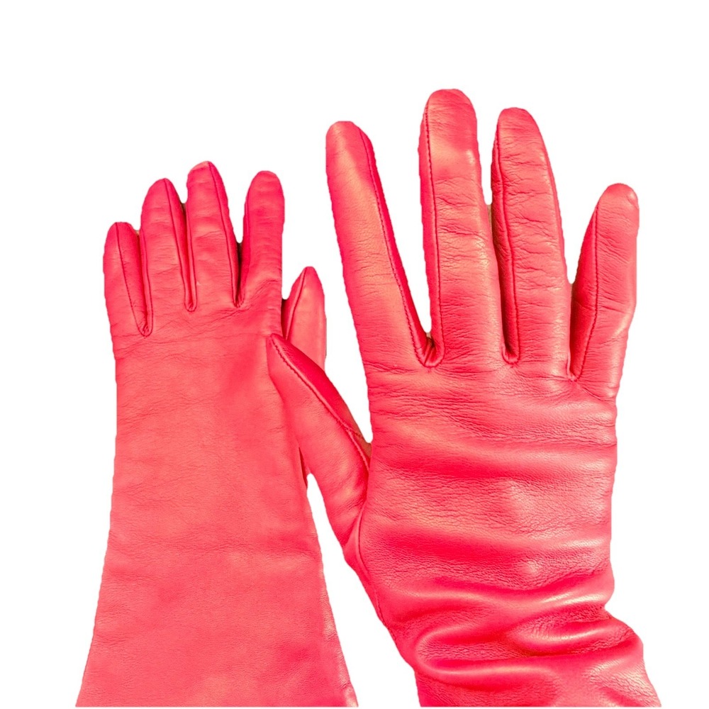 Vintage MCM Red Leather Cashmere Gloves Made in Italyβ Size 8 Elegant Formal 60s
